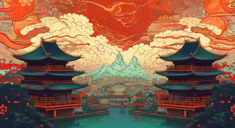 中国风武汉黄鹤楼地标建筑背景山水画,插画/手绘图,插画/手绘图库,插画/手绘图下载,插画/手绘